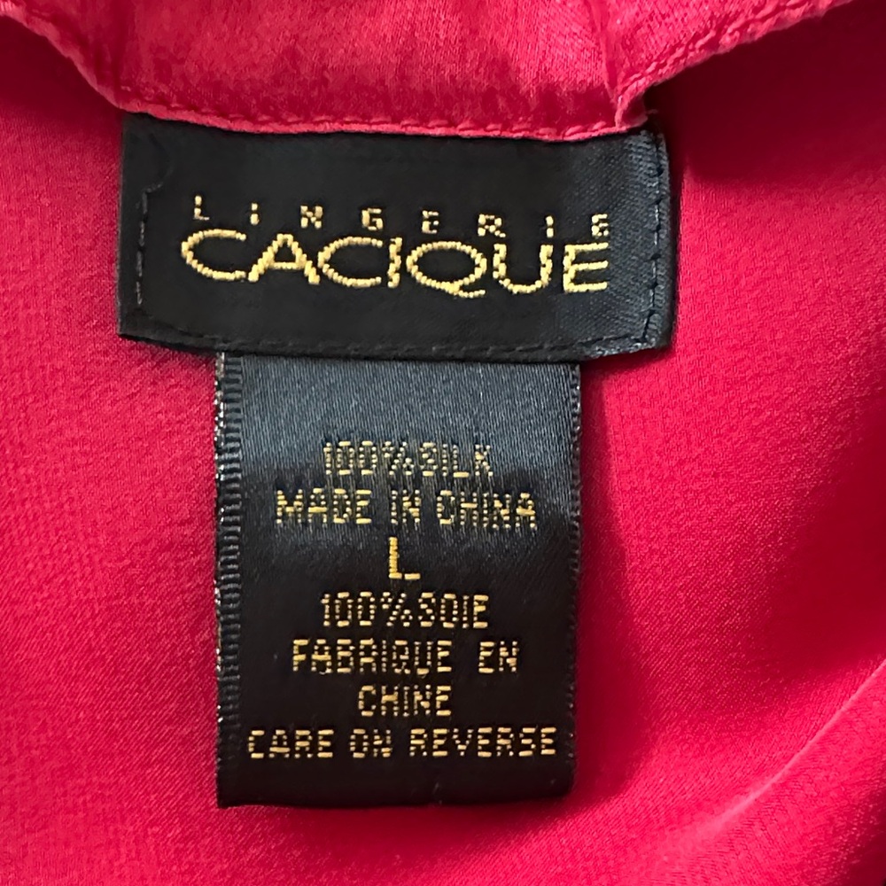 Vintage Cacique 100% SILK Ruby Red Chemise, L - Picture 2 of 9